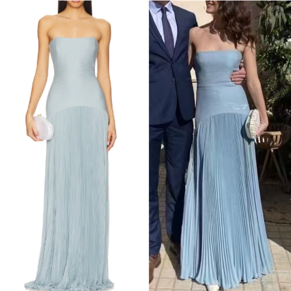 BEST Alexis Sunniva Maxi Dress Gown Blue Pleated Party Cocktail Wedding - Picture 2 of 12